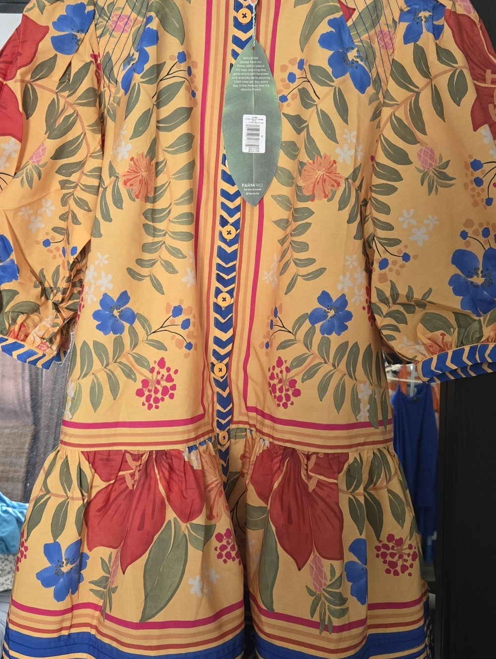 FARM Rio Yellow Floral Mini Dress with Blue & Orange Flowers - Picture 4 of 6